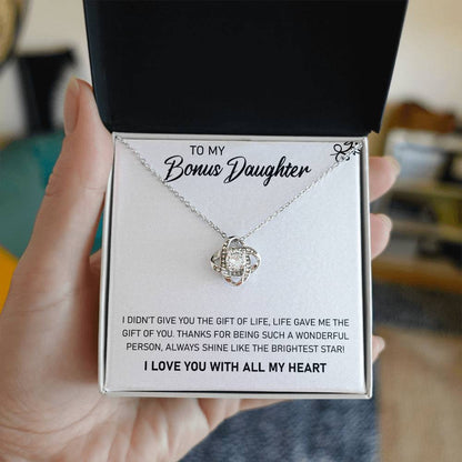 To My Bonus Daughter, Always Shine Like The Brightest Star -Love Knot Necklace